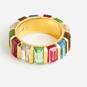 NWT J. Crew Gold Statement Cocktail Band Ring with Multicolor Crystals